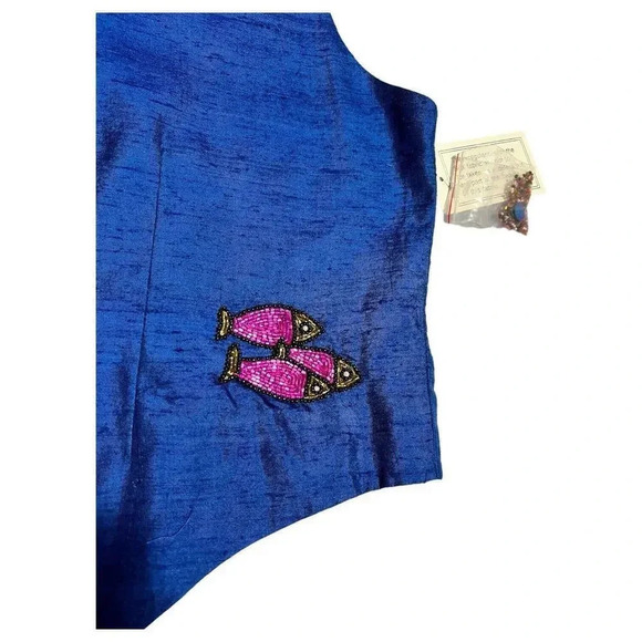 The World According to Bradley 80s Blue Silk Beaded Fish Vntg‎ Vest Size Medium - Picture 3 of 9